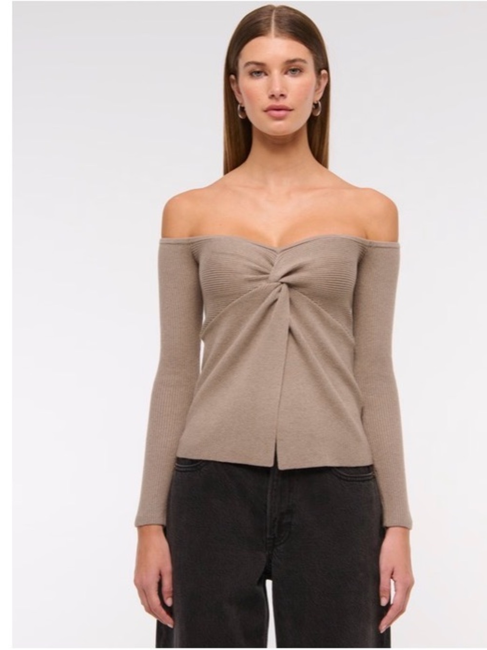 Abercrombie & Fitch Off-The-Shoulder Twist Sweater Top Brown NWT M $60